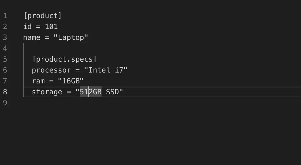 TOML structure visualization – Before